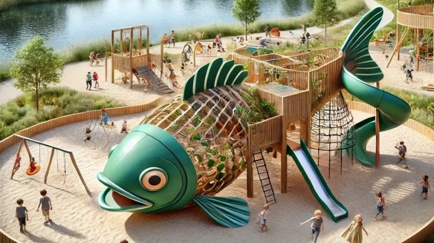 Wizualizacja parku zabaw w Giżycku na Mazurach.