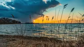 Zachód słońca nad jeziorem Niegocin, Bystry, luty 2021 - zdjęcie 1