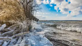 Południowy brzeg jeziora Negocin, lodowe formy, marzec 2023 - zdjęcie 24