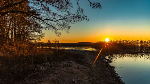 Zachód nad jeziorem Śniardwy, Szeroki Ostrów, marzec 2025 r.