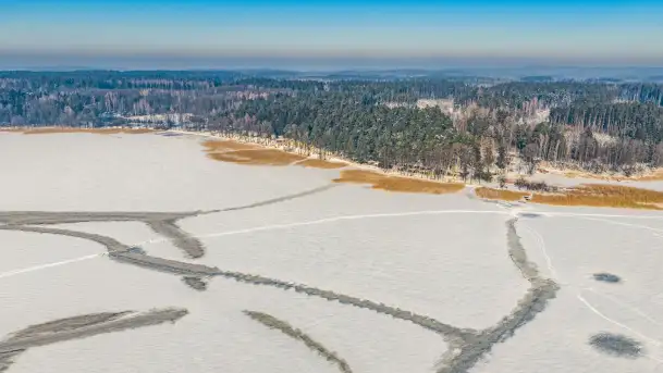 Jezioro Gołdopiwo i Brzezówka z drona, styczeń 2026 r.