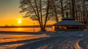 Zachód słońca nad jeziorem Nidzki, Pod Dębem, styczeń 2026 r. - zdjęcie 1