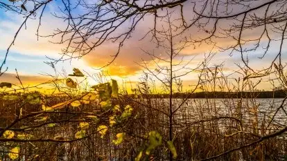 Zachód słońca i resztki jesieni nad jeziorem Ołów