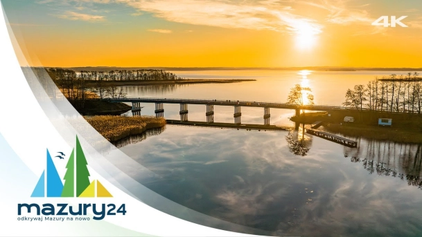 Mazury o wschodzie słońca, most Sztynorcki, 4K
